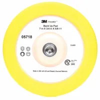 This 7-inch diameter rubber backup pad features a hook-and-loop surface that centers compounding or polishing pads. With a 1/2-inch thickness and yellow color, it is designed for use with rotary sanders in surface preparation and finishing tasks