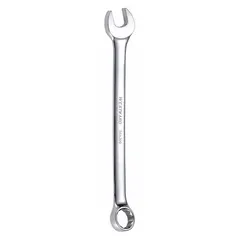 Chrome-finished alloy steel combination wrench with a 7/16-inch 12-point head and offset design. Overall length of 6 1/2 inches. Used for tightening or loosening SAE fasteners in maintenance, assembly, and repair tasks where offset access aids clearance.