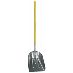 This standard scoop shovel is made of aluminum with a yellow finish. It features a #10 blade size, 14-1/2 in blade width, and 16 ga gauge. Suitable for moving bulk materials such as grain, sand, or snow in general outdoor and industrial tasks.