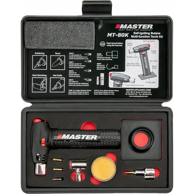 MASTER APPLIANCE Butane Microtorch Kit: 60 min Run Time, Heat Shrink/Knife Tip - 3-in-1 Tabletop Butane Torches