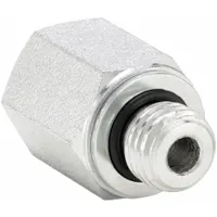 Steel adapter with 14 mm male threaded end and 1/4 in female NPT threaded connection. Rated for maximum operating pressure of 5,000 psi. Used in hydraulic systems to connect or adapt piping in high-pressure fluid applications