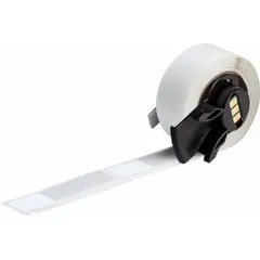 White matte vinyl precut wraparound label measuring 2 3/16 in x 1/2 in. Designed for wire gauges 6 AWG to 1 AWG. Compatible with Brady M611 printer series; requires M61-R4310 ribbon for thermal transfer printing. Used for permanent identification of wires and cables in electrical installations and control panels.