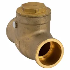 Lead-free brass inline swing check valve with 1 1/2 in pipe size and sweat x sweat connections. Standard inline valve body design prevents backflow in plumbing and industrial piping systems, suitable for water, HVAC, and process lines.