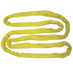 Endless round sling constructed from polyester webbing with a polyester core. Features a 1 5/8 in body diameter and 20 ft sling length. Used for lifting and rigging in industrial settings, allowing versatile choke, basket, or vertical hitches for load protection and flexibility.