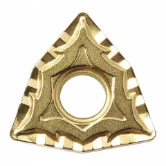 PVD cermet grade trigon turning insert for finishing operations on steel and stainless steel. Suitable for precision turning, facing, and profiling on CNC lathes at high cutting speeds.