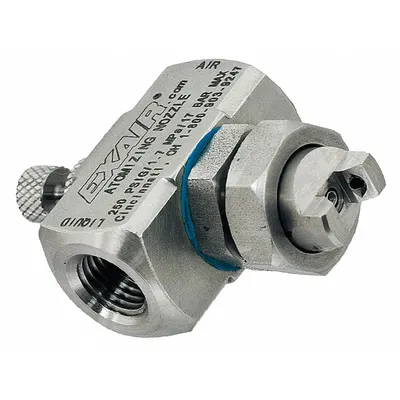 EXAIR Atomizing Spray Nozzle: Pressure, 3.4 scfm, Wide Angle Flat, 1/4 in FNPT - External Mix Air-Atomizing Spray Nozzles