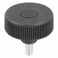 Hand Knob: Knurled, Plastic w/ Steel Thread, M10 Thread, 20 mm Thread Lg, 63 mm Dia, Gray (MPN K0260.5310X20)