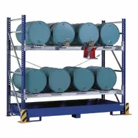 DENIOS Drum Dispensing Racks & Trucks: 120 in x 54 in x 126 in, For 8 Drums, 2 Levels, Blue (MPN K34-4608)