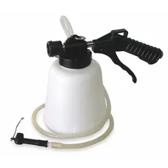 This pneumatic-powered fluid evacuator is constructed from plastic and is designed for removing brake fluid from brake systems. It is suitable for use in automotive and industrial maintenance settings.