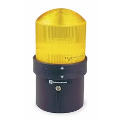 Wired flashing light with yellow LED lens for visual signaling in industrial environments. Operates on 48 to 230V AC and features a threaded mount with 2 3/4 in overall diameter. Suitable for use in manufacturing, material handling, and process control applications.