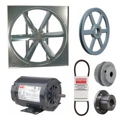 Unassembled belt-drive panel supply fan with a 36-inch blade and open dripproof motor. Delivers 10,484 cfm at 230/460V AC. Includes drive package for field installation. Suitable for industrial ventilation, make-up air, or exhaust applications in factories, warehouses, and commercial buildings.
