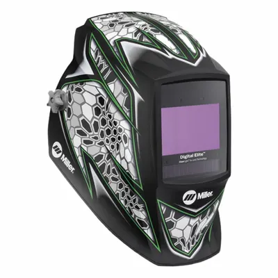 MILLER ELECTRIC Welding Helmet: Auto-Darkening, 4 Arc Sensors, Black/Gray/Green/White - Auto-Darkening Welding Helmets - Graphic