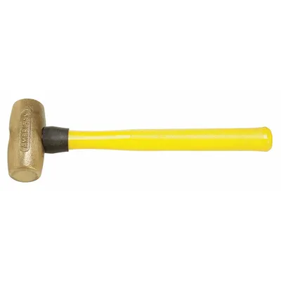 AMERICAN Brass Mallet: Fiberglass Handle, Textured Grip, 4 lb Head Wt, 1 1/2 in Dia - Brass Mallets