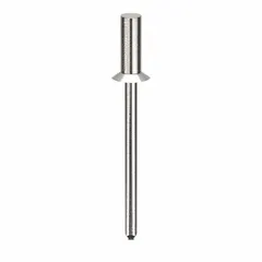 Flush-mount blind rivet with 0.124-inch diameter, 1 7/16-inch overall length, and 11/32-inch body length. Plain finish. Supplied in a 500-piece pack. Suitable for fastening applications where access is limited to one side of the workpiece, commonly used in sheet metal assembly and panel attachment.