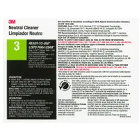 TOLCO Secondary Bottle Label: 11 in Ht, 8 1/2 in Wd, 3M Neutral Cleaner 3, 12 PK (MPN 340403)