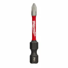 This MILWAUKEE impact bit features a #1 (PH1) Phillips drive and a 2-inch overall length. Made of alloy steel with a hex shank, it is designed for use with impact drivers in assembly, maintenance, and construction tasks. The imperial-sized bit is suitable for driving screws in metalworking, woodworking, and fabrication applications.