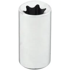 This 1/4" drive external Torx hand socket is designed for tightening or loosening E10 Torx fasteners. It features a standard depth and a chrome finish that provides corrosion resistance. Suitable for general maintenance and repair tasks in automotive, machinery, and industrial settings.