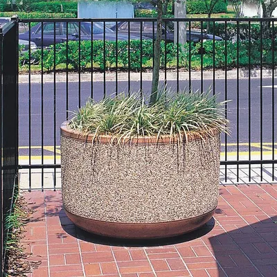 WAUSAU TILE Round Planter Bollard, Beige, 26 in Overall Height, TF4095W22 - Round Planter Bollards