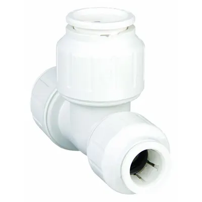 JOHN GUEST Push-Fit Tee Fitting: Tee, 3/4 in OD x 3/4 in OD x 3/4 in OD Size - Polysulfone Push-to-Connect Tube Fittings