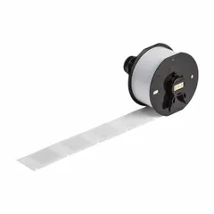 This vinyl precut label roll cartridge measures 1 1/2 in x 1 in and is available in blue on white, green on white, and red on white. It is designed for use with the Wraptor A6200 printer series and requires ribbon A62-R4300. Typical applications include pipe marking, cable identification, and equipment labeling in industrial environments.