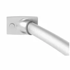 Stainless steel curved shower rod with satin finish, designed for drywall mounting. Includes Allen wrench for installation. Suitable for residential and commercial bathrooms to provide extra elbow room inside the shower.