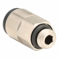 This push-to-connect fitting connects 8 mm OD tubing to a 10 mm metric thread. Constructed with a nylon body and nickel-plated brass components, it provides a tool-free, leak-resistant seal in pneumatic and fluid systems. Suitable for industrial automation and material handling applications