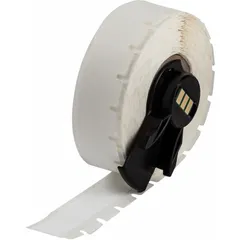 Continuous label roll, 1/2 in wide by 50 ft long, made of white polyester. Designed for use with the Brady BMP71 printer with media adapter. Suitable for asset tracking, cable marking, and general identification in industrial environments.