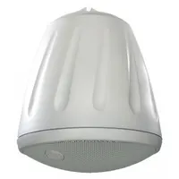 Passive 2-way pendant-mount speaker with 8 ohm impedance. Overall width 12 in, overall height 14 1/4 in. Suitable for outdoor use in covered areas such as patios, dining spaces, or commercial environments requiring weather-resistant sound reinforcement