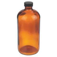 This 1 L amber narrow mouth round glass bottle is made from Type III soda lime glass with a 33-400 mm neck finish. The amber color provides protection against UV light degradation, making it suitable for storing light-sensitive chemicals and reagents in laboratory, pharmaceutical, and industrial settings. Supplied without a closure.
