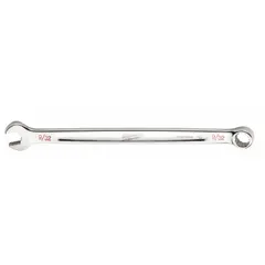 This SAE 12-point combination wrench features a 9/32 in head size and 5 1/4 in overall length. The chrome finish provides corrosion resistance. Suitable for tightening or loosening fasteners in maintenance, assembly, and repair tasks.