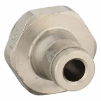 Nickel-plated brass push-to-connect adapter fitting for 4 mm OD tubing to 1/4 in male BSPP threaded port. Silver finish. Used in pneumatic and fluid systems for tool-free connection of tubing to threaded ports