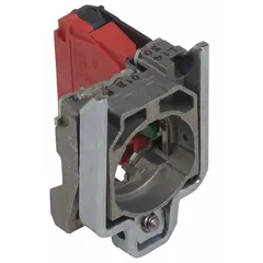 Momentary contact block with one normally open (1NO) circuit. Screw clamp terminals provide secure wiring. For use with ZB4 series pilot devices in control panels and automation systems.