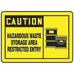ACCUFORM DOT Handling Label: Haz Waste Storage Area - Restricted Entry, 5 in x 3 1/2 in, Vinyl, 5 PK (MPN LCHL609VSP). Key specifications — Message: Hazardous Waste Storage Area - Restricted Entry; Background Color: Yellow; Brand: ACCUFORM.