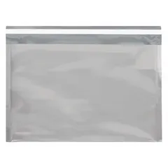 Metallic silver glamour mailer measuring 9-1/2 x 12-3/4 inches with a usable width of 9-1/2 inches. Includes a tear strip for easy opening. Sold in a pack of 250. Suitable for shipping or presenting documents, catalogs, or promotional materials.