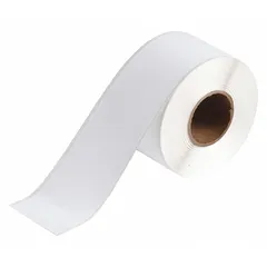 Polypropylene, white matte outdoor label stock in 2 1/4 in x 100 ft rolls. Inkjet print-receptive material for the BradyJet J2000 printer series. Used for asset identification, pipe marking, and safety signage in industrial environments.
