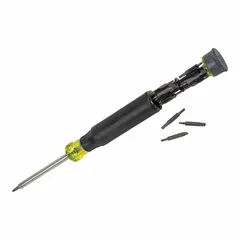 This security multi-bit screwdriver includes 27 tips: Hex, Phillips, Slotted, and Torx types. Phillips tip sizes are #000, #00, #0, #1, and #2. Overall length is 8 3/4 inches. Suitable for precision fastening tasks in confined spaces.
