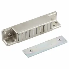 This magnetic catch holds cabinet or enclosure doors closed with a push-to-close action and requires a pull to open. Constructed of steel, it measures 1 in in height and 4 1/8 in in width. Suitable for use on industrial panels, electrical enclosures, and machinery access doors.