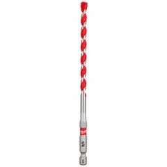 This hex-shank impact-rated drill bit is designed for drilling into concrete, brick, and block using hammer drills or impact drivers. It features a 1/4 in drill bit size, 4 in maximum drilling depth, and 6 in overall length. Suitable for construction, electrical, and plumbing installations.