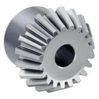 Straight bevel gear with gear ratio 2, module m 1.5, 20 teeth, and 8 mm bore diameter. Made of stainless steel. Used in power transmission systems to change shaft rotation direction, such as in industrial machinery, conveyors, and gearboxes