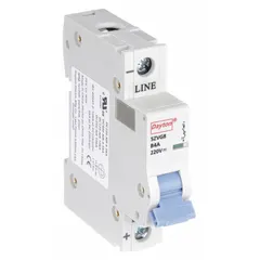 This DC-only rated supplementary protector is a 1-pole device designed for DIN rail mounting. It provides overcurrent protection for industrial control circuits and equipment, with a rated current of 4 A, B curve trip characteristic, and a maximum interrupting rating of 10kA at 220V DC. The unit features screw clamp terminals and is UL1077 listed.