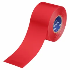 Solid red floor marking tape with a 22 mil thick polyester backing. Used to designate fire safety equipment, emergency exits, and hazard areas in industrial facilities. Meets OSHA safety color standards for visual communication in manufacturing, warehousing, and material handling environments.
