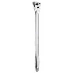 This flex-head breaker bar features a 1/2 in drive and 15 1/4 in length, constructed from alloy steel with a chrome finish. The knurled grip provides enhanced control. Suitable for loosening or tightening stubborn fasteners in automotive, industrial, and construction applications.