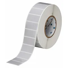 Polyester precut label roll with gray color, measuring 2 13/64 inches by 1 inch. Each roll contains 3000 labels. Compatible with BBP12 printer series. Used for industrial labeling such as asset identification and cable marking.