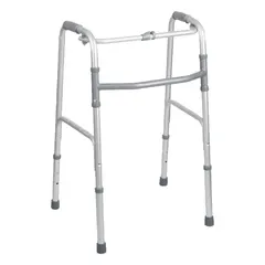 This 32-inch aluminum walker is designed for children who require mobility support. It features a button folding mechanism for easy storage, foam grips, and rubber bottom tips. Suitable for pediatric rehabilitation and daily walking assistance.