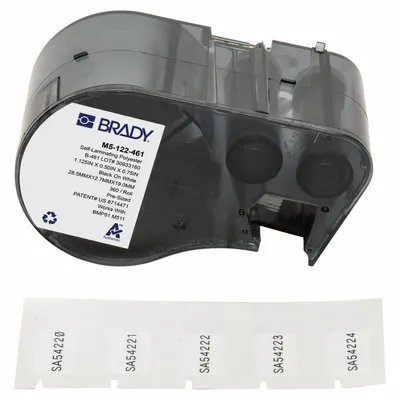 BRADY Combined Label and Ribbon Cartridge: Rectangle, 1/2 in x 1 1/8 in - Brady Thermal Transfer Precut Label Roll Cartridges