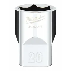 This 6-point standard socket features a chrome finish and anti-roll design to prevent rolling on flat surfaces. With a 1/2 in drive and 20 mm socket size, it is suited for tightening or loosening metric fasteners in automotive and industrial maintenance tasks.