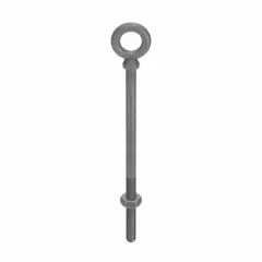 Steel galvanized machinery eye bolt with shoulder, featuring a 3/4"-10 thread size and 6 in thread length. Includes a nut. Used for lifting, rigging, and securing loads in industrial material handling and construction applications.