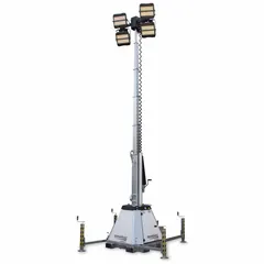 Portable light tower with four LED lamp heads, operating at 120 V and 960 W. Provides illumination for temporary job sites such as construction, roadwork, and industrial projects.