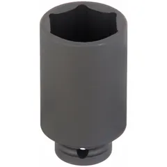 This 1/2" drive impact socket features a 1-5/16 in SAE hex size with a 6-point deep profile and manganese phosphate finish. It is designed for heavy-duty fastening and loosening of hex nuts and bolts in automotive, industrial, and maintenance applications requiring high torque and clearance.