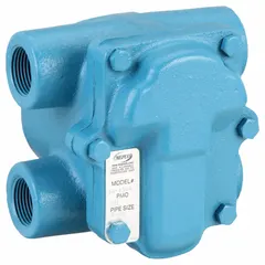 Cast iron H-pattern float and thermostatic steam trap with 1 in FNPT connection. Rated for 2,300 lb/hr capacity at 30 psi maximum pressure and 450°F maximum temperature. Stainless steel float. Designed for horizontal installation. Suitable for draining condensate from steam lines in heating systems and process applications.